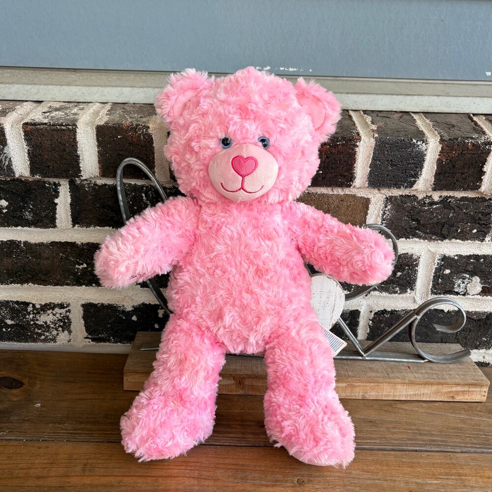 Build A Bear Pink Cuddles Teddy Bear 16" Swirl Fur Heart Nose Blue Eyes BABW